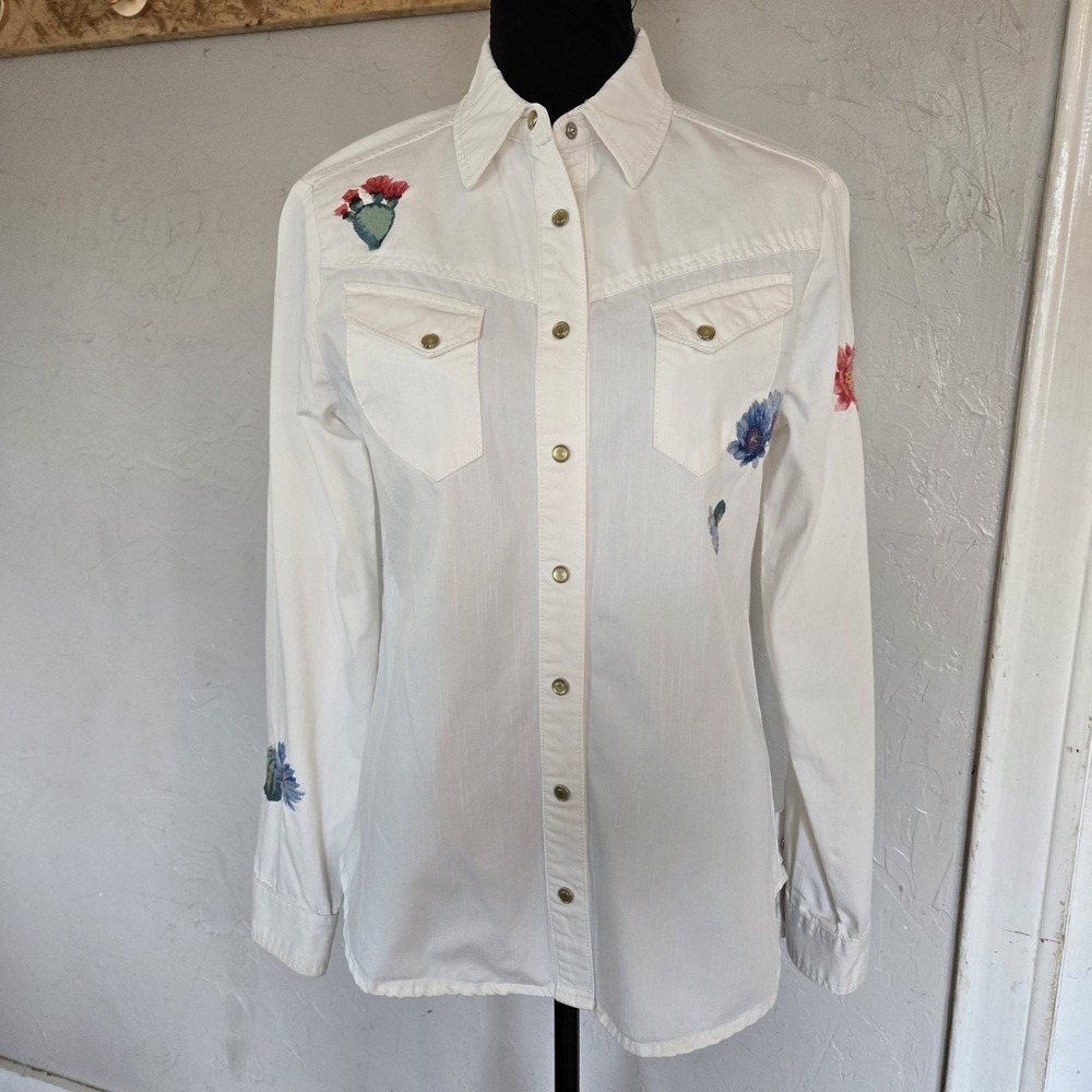 Stetson Shirt Womens S Cactus Floral Embroidered Western Pearl Snap Boho Rodeo